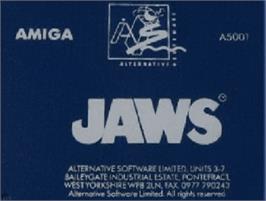 Top of cartridge artwork for Jaws on the Commodore Amiga.