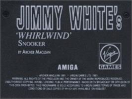 Top of cartridge artwork for Jimmy White's Whirlwind Snooker on the Commodore Amiga.