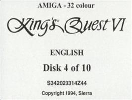 Top of cartridge artwork for King's Quest VI: Heir Today, Gone Tomorrow on the Commodore Amiga.
