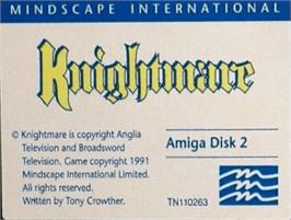 Top of cartridge artwork for Knightmare on the Commodore Amiga.
