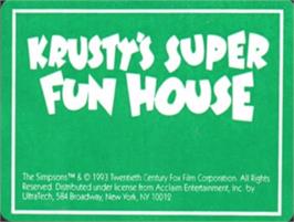 Top of cartridge artwork for Krusty's Fun House on the Commodore Amiga.