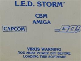 Top of cartridge artwork for L.E.D. Storm on the Commodore Amiga.