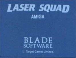 Top of cartridge artwork for Laser Squad on the Commodore Amiga.