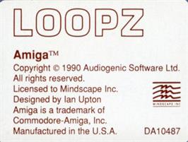 Top of cartridge artwork for Loopz on the Commodore Amiga.