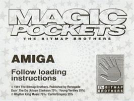 Top of cartridge artwork for Magic Pockets on the Commodore Amiga.
