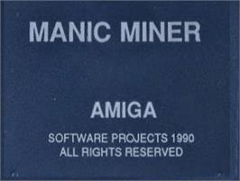 Top of cartridge artwork for Manic Miner on the Commodore Amiga.