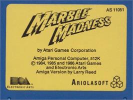 Top of cartridge artwork for Marble Madness on the Commodore Amiga.