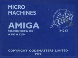 Top of cartridge artwork for Micro Machines on the Commodore Amiga.