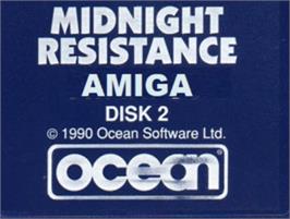Top of cartridge artwork for Midnight Resistance on the Commodore Amiga.