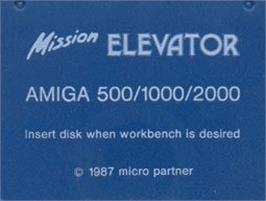 Top of cartridge artwork for Mission Elevator on the Commodore Amiga.