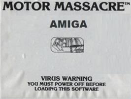 Top of cartridge artwork for Motor Massacre on the Commodore Amiga.