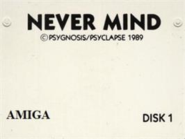 Top of cartridge artwork for Never Mind on the Commodore Amiga.