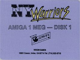 Top of cartridge artwork for New York Warriors on the Commodore Amiga.