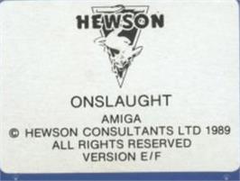 Top of cartridge artwork for Onslaught on the Commodore Amiga.