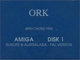 Top of cartridge artwork for Ork on the Commodore Amiga.