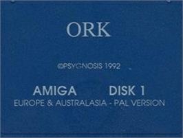 Top of cartridge artwork for Ork on the Commodore Amiga.