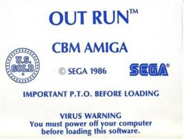 Top of cartridge artwork for Out Run (Sega) on the Commodore Amiga.