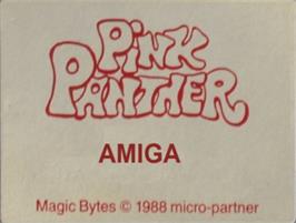 Top of cartridge artwork for Pink Panther on the Commodore Amiga.