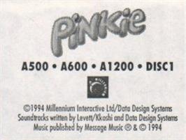 Top of cartridge artwork for Pinkie on the Commodore Amiga.