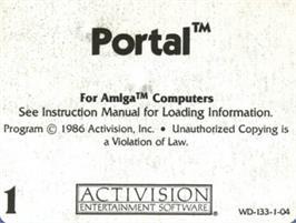 Top of cartridge artwork for Portal on the Commodore Amiga.