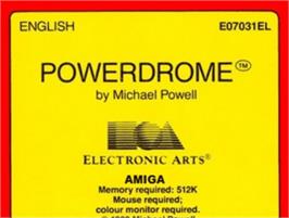 Top of cartridge artwork for Powerdrome on the Commodore Amiga.