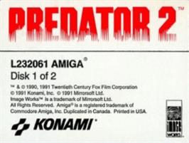 Top of cartridge artwork for Predator 2 on the Commodore Amiga.