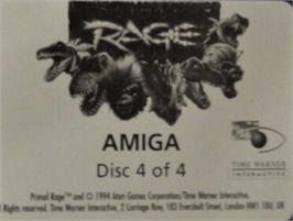 Top of cartridge artwork for Primal Rage on the Commodore Amiga.