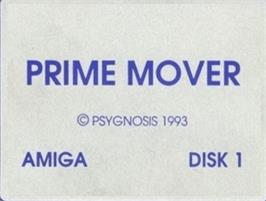 Top of cartridge artwork for Prime Mover on the Commodore Amiga.