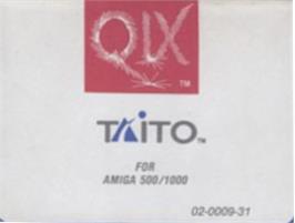 Top of cartridge artwork for QIX on the Commodore Amiga.