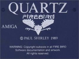 Top of cartridge artwork for Quartz on the Commodore Amiga.