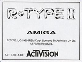 Top of cartridge artwork for R-type 2 on the Commodore Amiga.