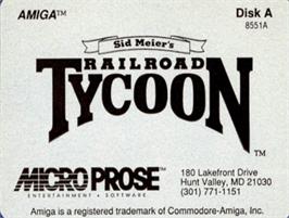 Top of cartridge artwork for Railroad Tycoon on the Commodore Amiga.