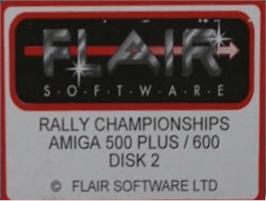 Top of cartridge artwork for Rally Championships on the Commodore Amiga.