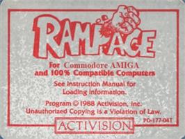Top of cartridge artwork for Rampage on the Commodore Amiga.