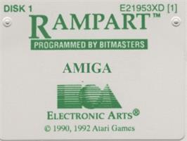 Top of cartridge artwork for Rampart on the Commodore Amiga.