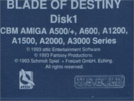 Top of cartridge artwork for Realms of Arkania: Blade of Destiny on the Commodore Amiga.