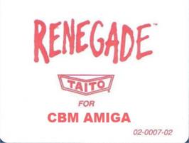 Top of cartridge artwork for Renegade on the Commodore Amiga.