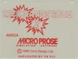 Top of cartridge artwork for Rick Dangerous 2 on the Commodore Amiga.
