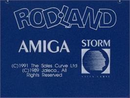 Top of cartridge artwork for Rodland on the Commodore Amiga.