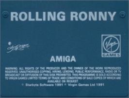 Top of cartridge artwork for Rolling Ronny on the Commodore Amiga.