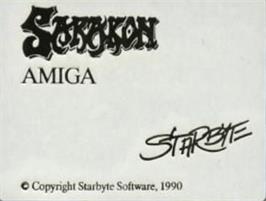 Top of cartridge artwork for Sarakon on the Commodore Amiga.