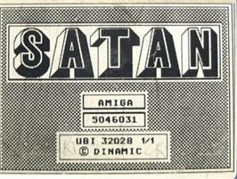 Top of cartridge artwork for Satan on the Commodore Amiga.