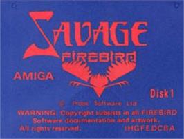 Top of cartridge artwork for Savage on the Commodore Amiga.