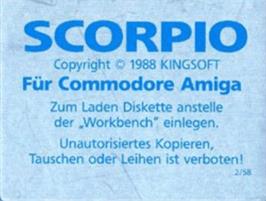 Top of cartridge artwork for Scorpio on the Commodore Amiga.