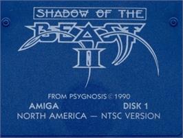 Top of cartridge artwork for Shadow Of The Beast 2 on the Commodore Amiga.