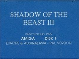 Top of cartridge artwork for Shadow of the Beast 3: Out of the Shadow on the Commodore Amiga.