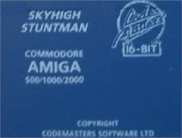 Top of cartridge artwork for Sky High Stuntman on the Commodore Amiga.