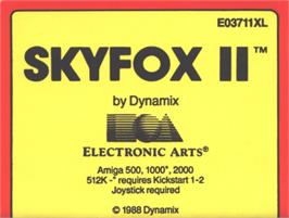 Top of cartridge artwork for Skyfox II: The Cygnus Conflict on the Commodore Amiga.