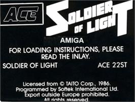 Top of cartridge artwork for Soldier Of Light on the Commodore Amiga.