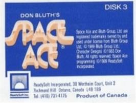 Top of cartridge artwork for Space Ace (1989) on the Commodore Amiga.